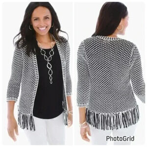 Chico’s Bi-Color Fringe Textured Cardigan. Size Medium (1)